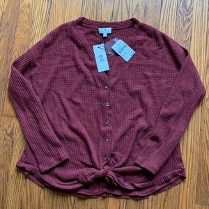 NWT Socialite Soft Waffle Knit Tie Front Shirt